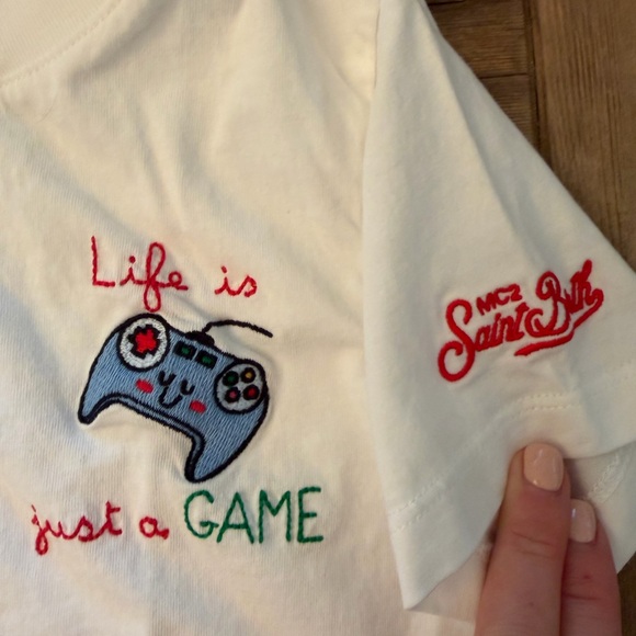 MC2 Saint Barth White Kids 'Life is Just a Game' Embroidered Tee - Picture 2 of 6